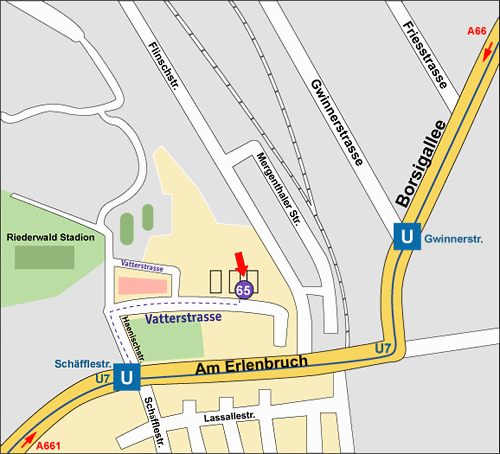 Anfahrtsskizze zur Vatterstrasse 65 in Frankfurt am Main